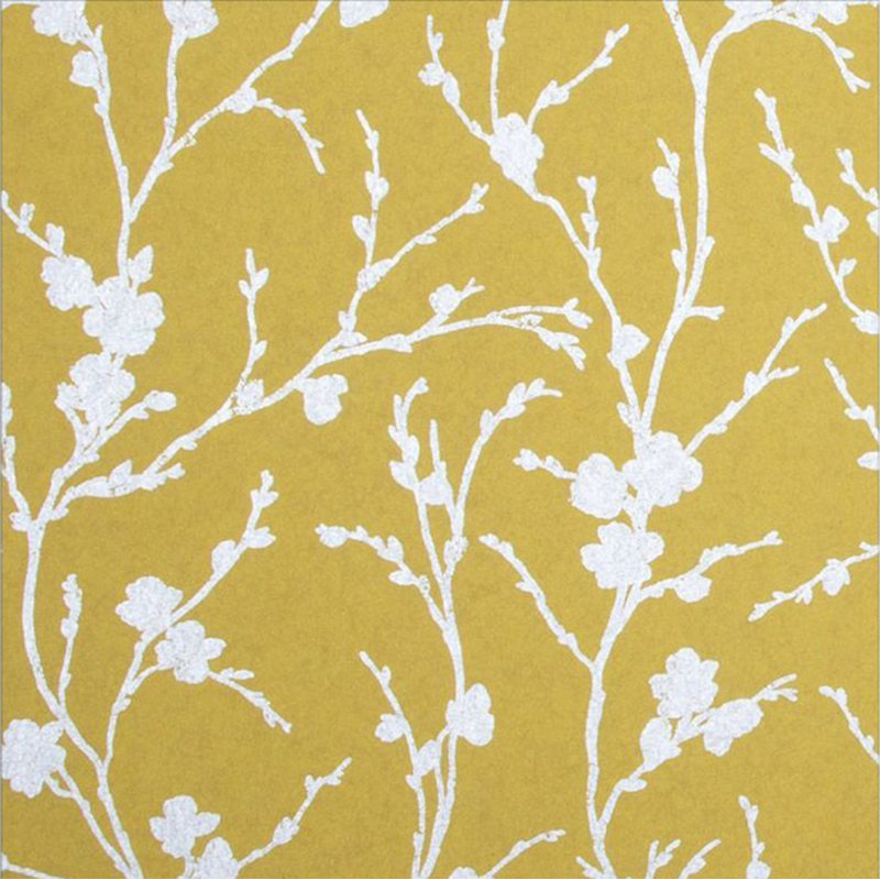 Meiying Floral Metallic Wallpaper Roll, Saffron