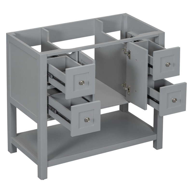 Meuble-lavabo de 36 po sans lavabo, ensemble de meuble-lavabo autoportant avec 4 tiroirs et portes à fermeture douce, armoire de rangement pour cadre de salle de bain en bois massif seulement