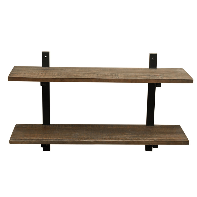 Rundell 36" Wide Rustic Industrial Solid Wood and Metal Frame Wall Mounted Tiered Shelf With Storage