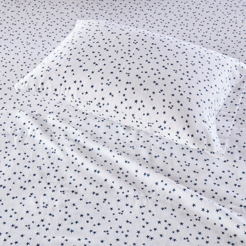 Ensemble de draps en flanelle de coton Gracie Mills, Ensemble de draps pour lit simple TG avec 1 taie d, Bleu
