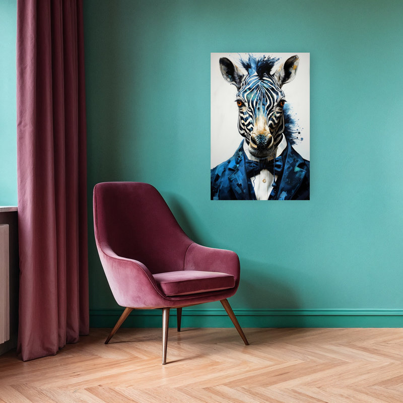Blue Tuxedo Zebra Contemporary Zebra Wall Art Print, 91.44cm H x 60.96cm W