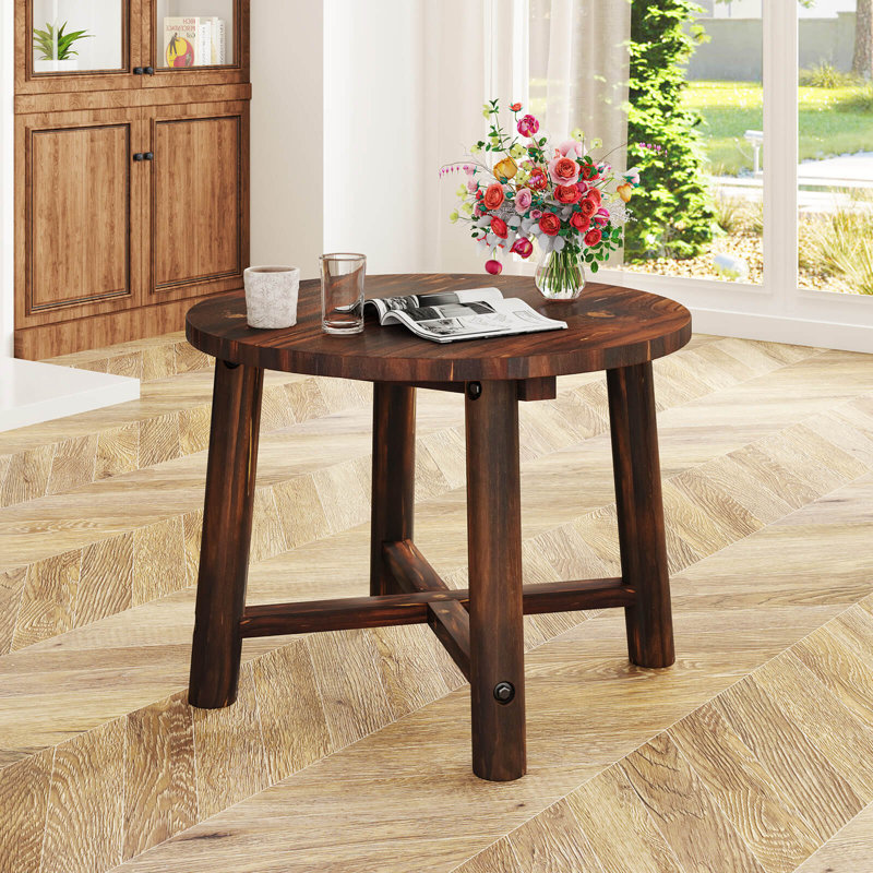 Table basse d'extérieur 2 pièces avec petite table basse ronde en bois massif