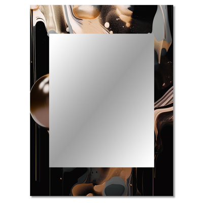 Or noir voyage par marbre IV - miroir en marbre, miroir mural décoratif doré, impression d'art en métal
