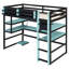 Lit mezzanine simple en bois avec bureau intégré et système de rangement multiple-396552930