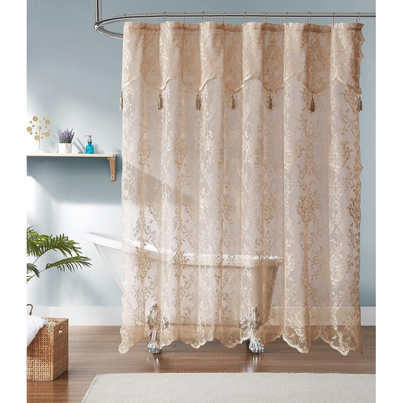  Rideau de douche Cherrilyn Floral, H 72 po x l 108 po, Lin doré