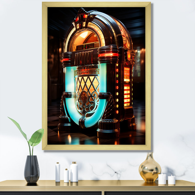 Cubist Jukebox Harmonies 2 - Jukeboxes Wall Art, Gold Picture Frame, 32" H x 16" W x 1" D
