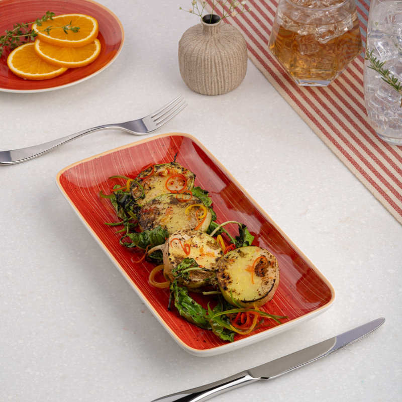  Assiette rectangulaire en porcelaine | 14 x 6 x 1,1 po, Rouge