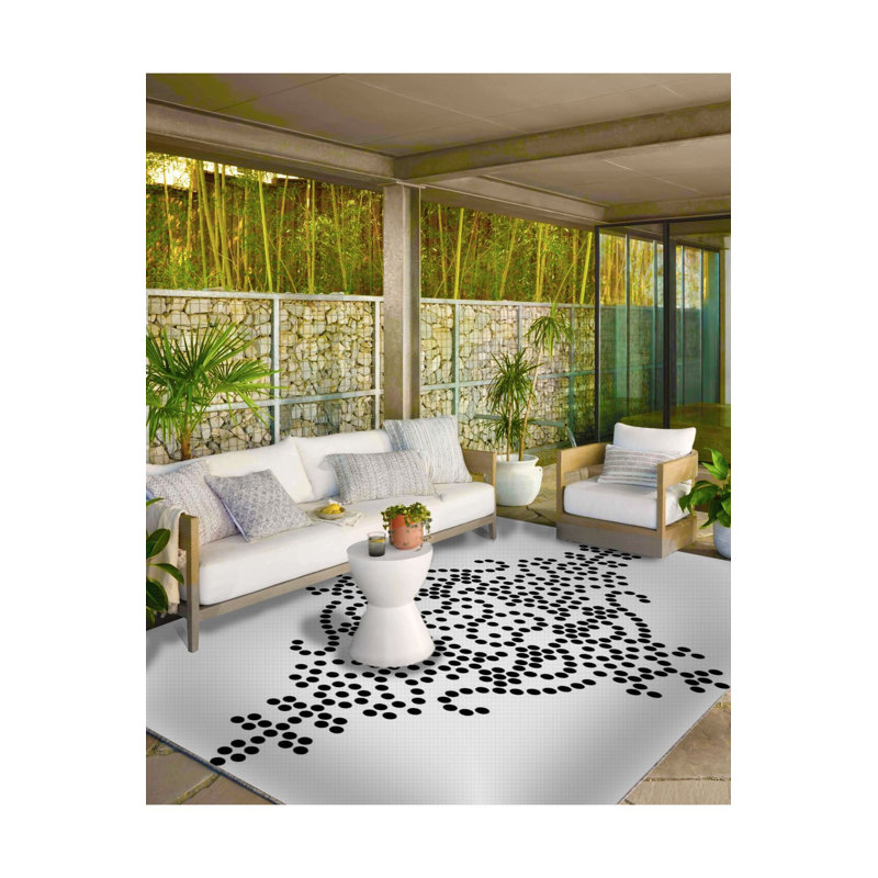 Tapis noir lavable à pois tissé, Sous-tapis carré 3 pi 11 po inclus