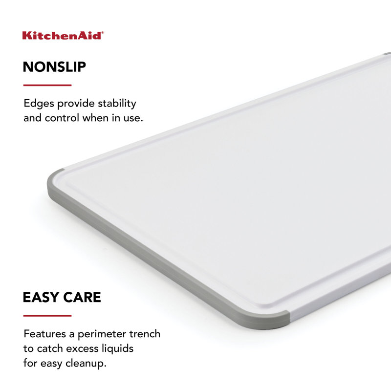 White and Gray Rectangular Plastic Cutting Board with Nonslip Edges