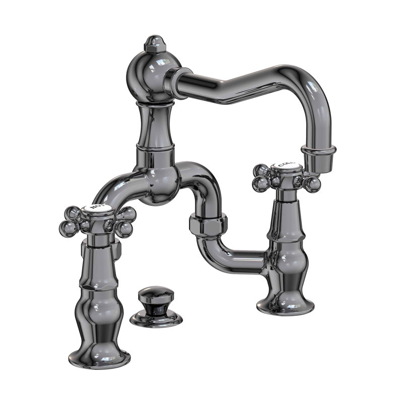 Chesterfield Bathroom Bridge Faucet with Drain Assembly, Midnight Chrome
