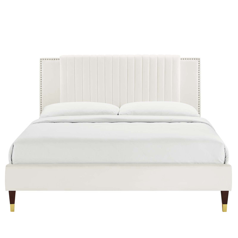 Lit plateforme en velours Performance Modway Zahra, Blanc, Simple
