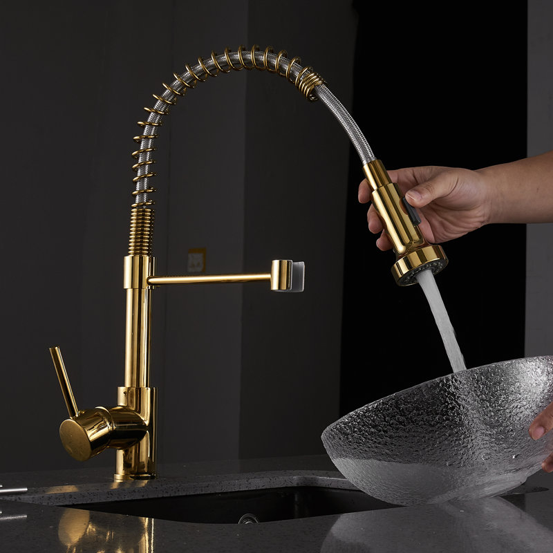 Single Handle Kitchen Faucet With Pull Down Sprayer And Single Lever | Gift Idea, Gold