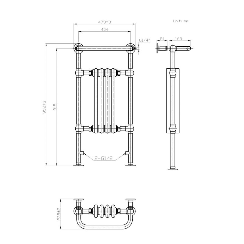 iBathUK Traditional Designer Heated Towel Rail Bathroom Radiator, 4, 952cm H x 479cm W x 235cm D