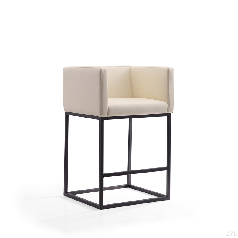 Tabouret de comptoir rembourré en métal Embassy, Crème, crème