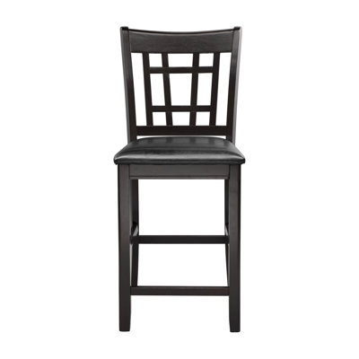 2 Counter Height Dining Chairs, Dark Cherry Veneer, Blend Upholstery, 10.5" Package Chairs Seats, Faux Leather 17.5" Seat Width, 25.5"