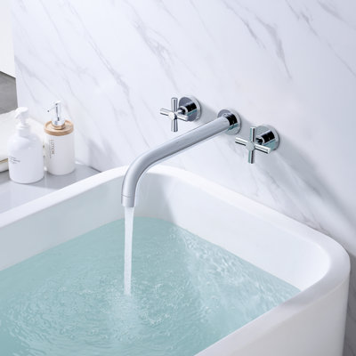 SUMERAIN High Flow Bathtub Faucet,  Extra Long Spout Double Handle Wall Mounted Tub Filler