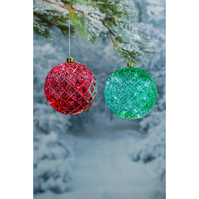Ornement de Noël scintillant à piles incassable, Vert, H 7,87 po x l 7,87 po x P 7,87 po