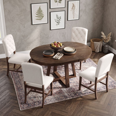 5-Piece Dining Table Set with Leaf and 4 Upholstered Chairs