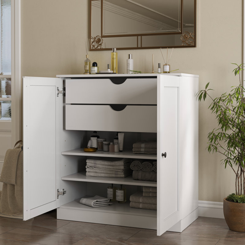 Armoire de rangement de salle de bain 32 po avec portes Shaker, 2 tiroirs et tablettes réglables Palace Imports, Blanc