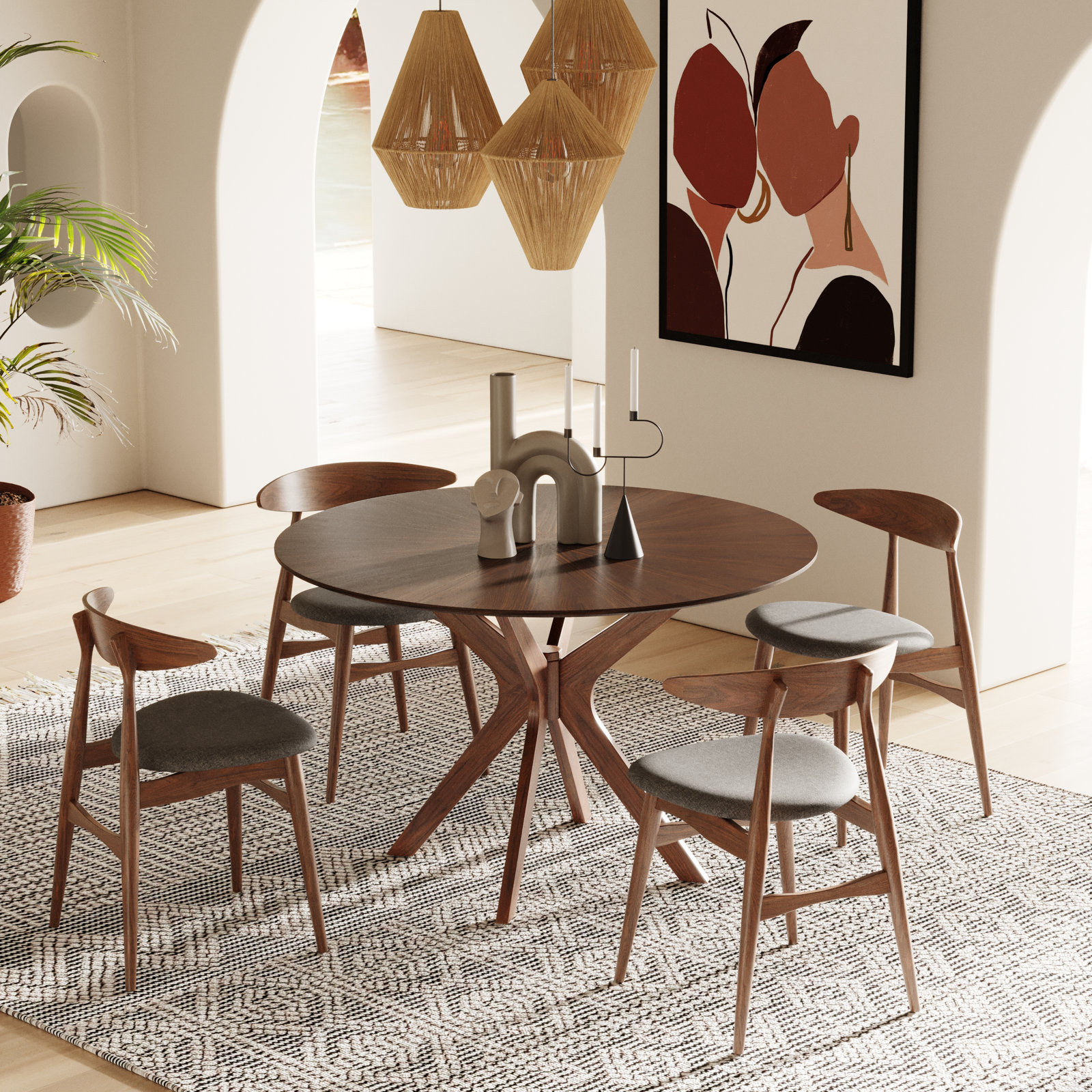 Nestor Round Dining Table,  30" H x 47" L x 47" W, Walnut