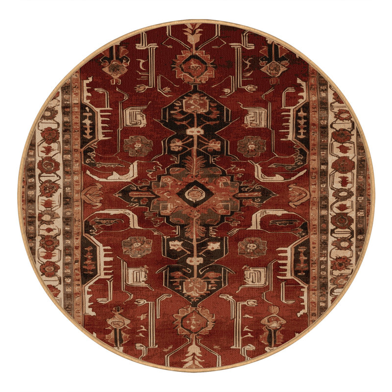 Tapis brun turc lavable à la machine, Rond 8 pi