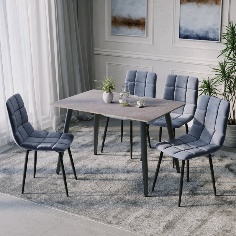 Fulshear 4 - Person Dining Set, Armani Grey, 89"H x 128"L x 8"W,  Green/Black