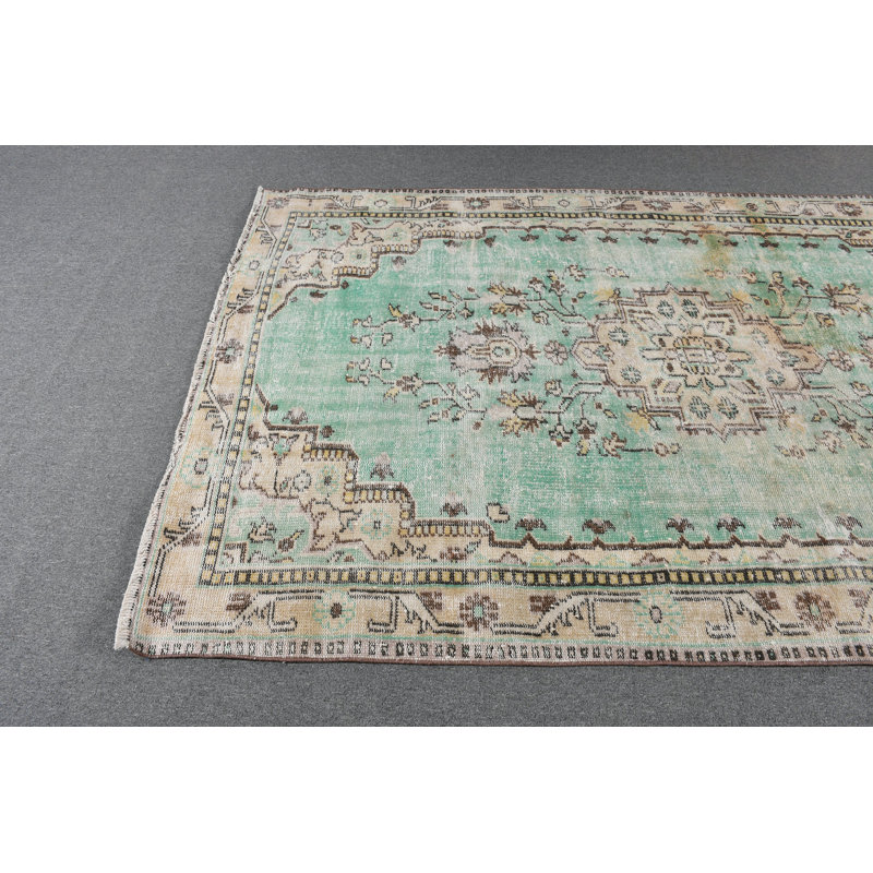 Grand tapis turc vintage en laine délavé Anatolian idéal pour les décorations de salon et de chambre à coucher Beige / vert