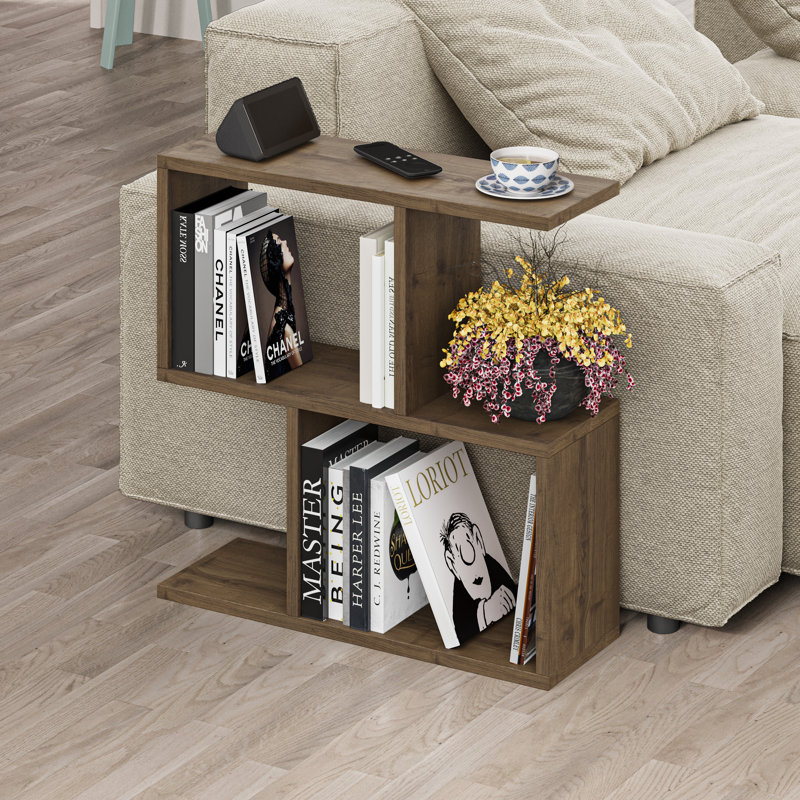 Barbara Side Table Modern 2-Tier Design with Storage Compartments, Natural Wood