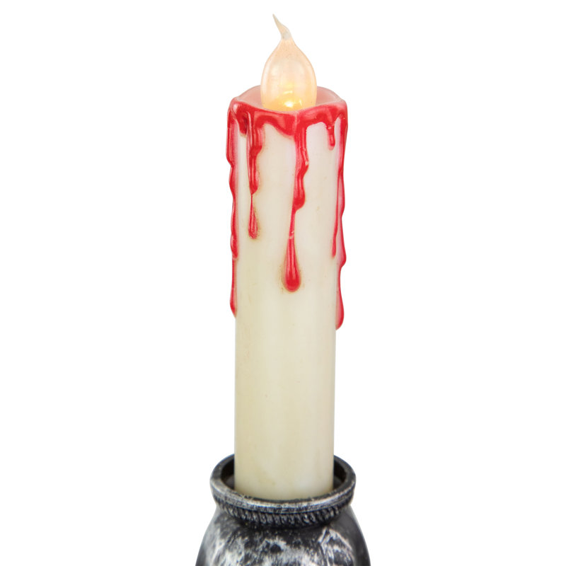 Antique Silver Skull Trio Halloween Candelabra with Dripping Blood LED Candles