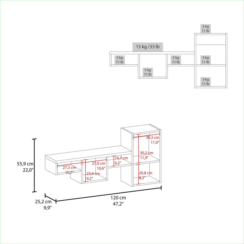 47 Inch Wide 7-Tier Modular Cube Wall Shelf, Multi-Room Storage Display Shelf, Particle Board Construction in Crisp White