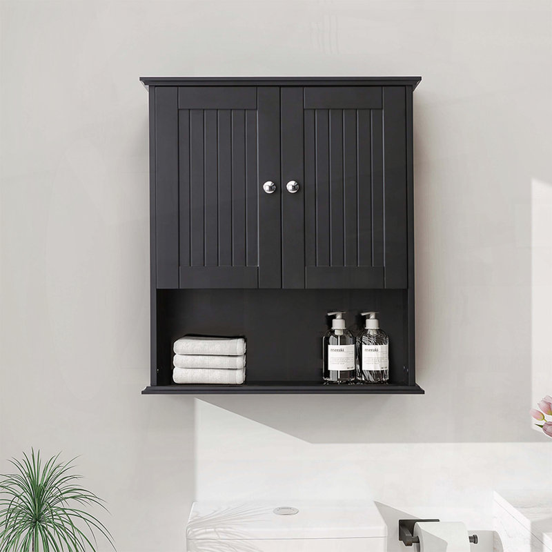 Upgraded Bathroom Wall Cabinet Over The Toilet Storage Cabinet Wall Mounted Storage Cabinet Wooden Medicine Cabinets, Black