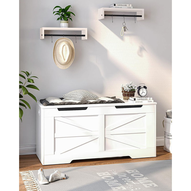 39.4" Storage Chest, Extra Large Storage Trunk with 2 Hinges, Wooden Box Bench, Lift-Top Organizer Chest, Shoe Bench for Entryway, Bedroom, Living Room, White