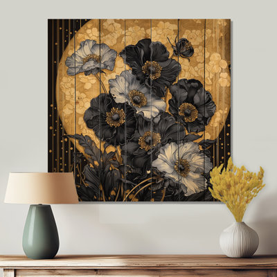 Synergistic Harmony Blue And Gold Petunias Flowers II - Traditional Wood Print On Natural Pine Wood