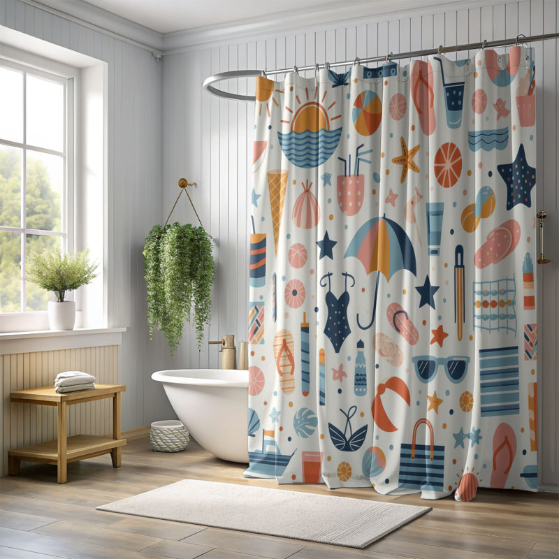 Rideau de douche 1 pièce Dinu Ocean Vibes, H 74 po x l 71 po