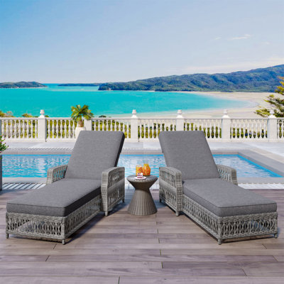 Méridienne longue inclinable 2 pièces, fauteuil d'extérieur en osier avec accoudoirs, fauteuil inclinable ajustable avec coussins amovibles, chaise longue en rotin toutes saisons pour piscine et jardin, gris