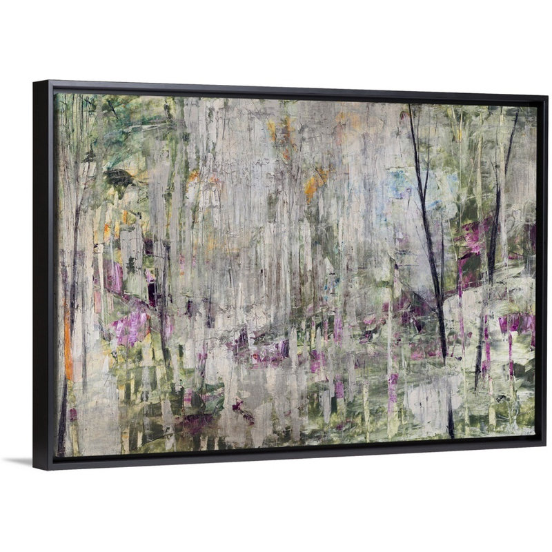« mou treescape », peinture sur toile, H 13,7 po x l 19,7 po x p 1,75 po, Cadre flottant noir