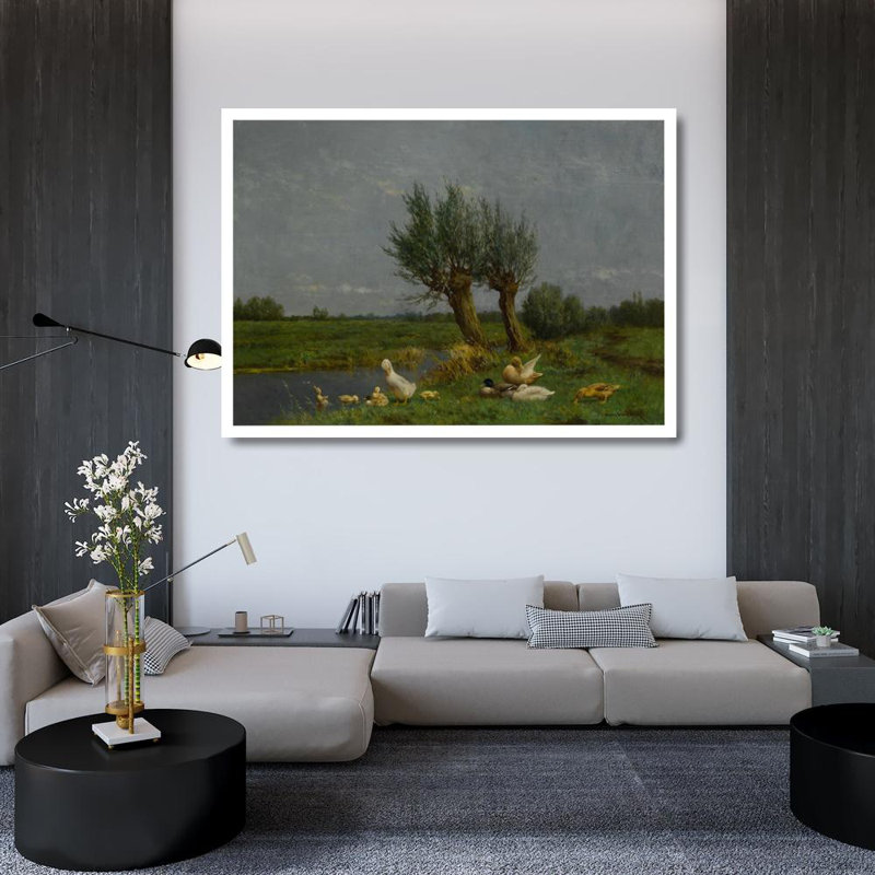 «A Duck Family in a Meadow» par Constant Artz - Art mural sur toile tendue avec châssis, H 33 po x l 48 po
