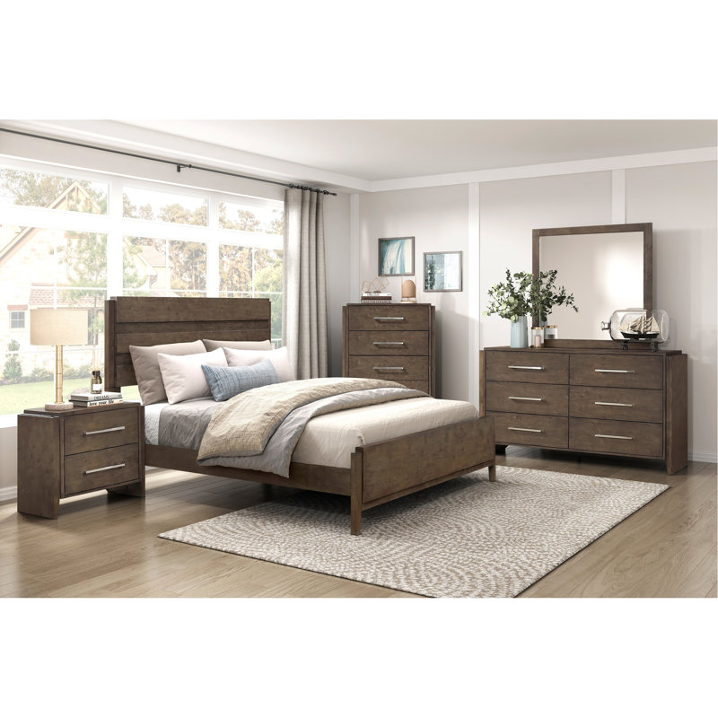 Grand lit à panneau noyer foncé de conception contemporaine - meubles de chambre à coucher en bois d'hévéa massif 1Pc avec tête de lit pratique et rails. La fondation requiert un fond de teint classique / boîte