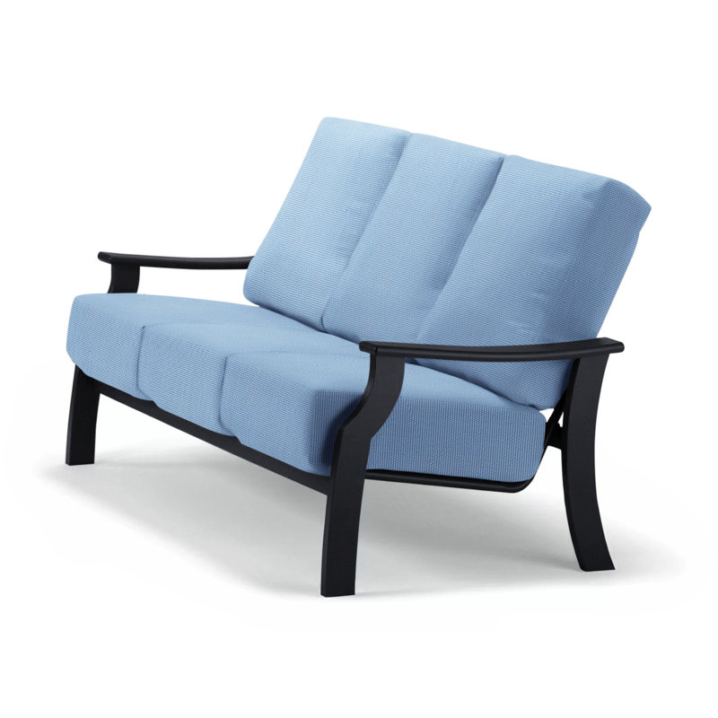 St. Catherine 74'' Wide Patio Sofa with Cushions, Desert, Canvas Air Blue Sunbrella® Canvas