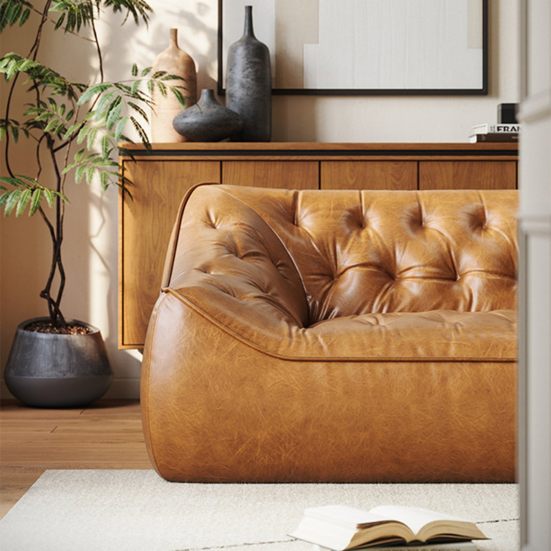 Canapé moderne brun simple, Marron clair, H 25,59 po x l 94,49 po x P 43,31 po