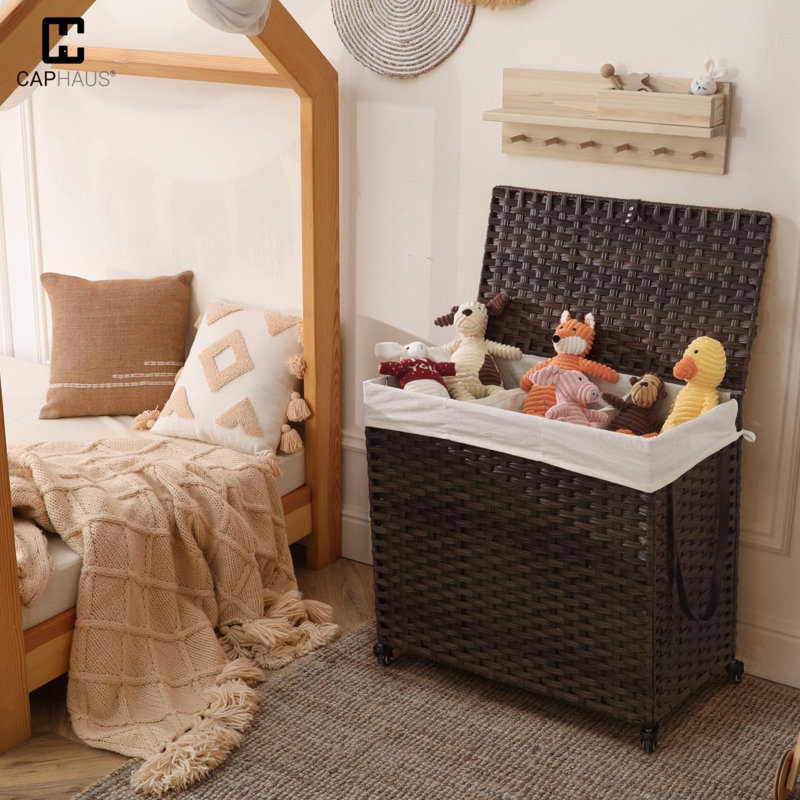 Natural Rattan 160L Laundry Hamper with Wheels and Lid