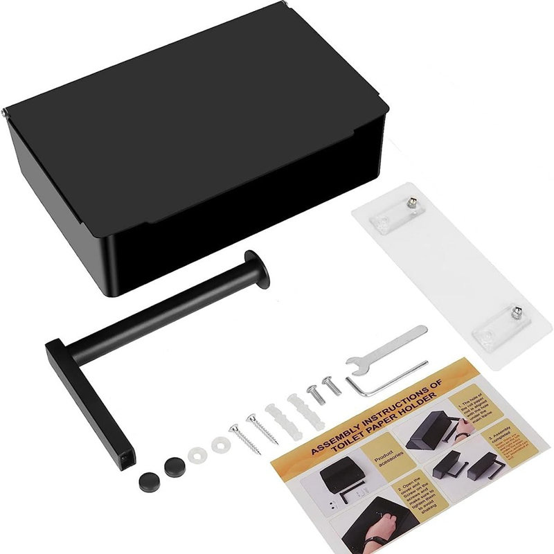 Porte-papier hygiénique noir en acier inoxydable - fixation murale sans installation et rangement de lingettes jetables