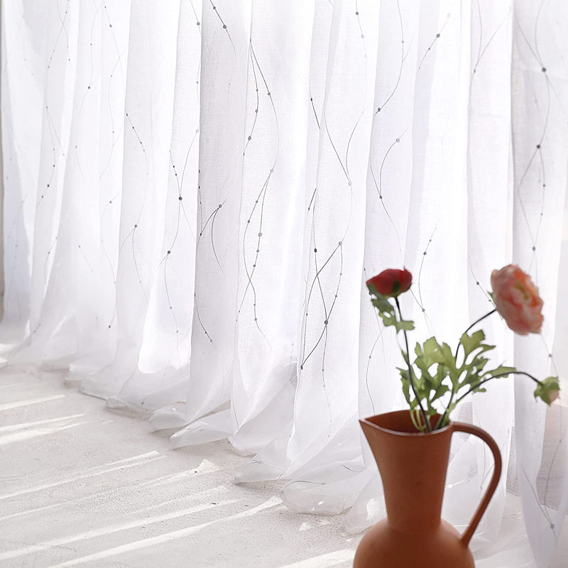 Cassien Sheer Curtain Pair, White/Silver, 52" W x 72" L