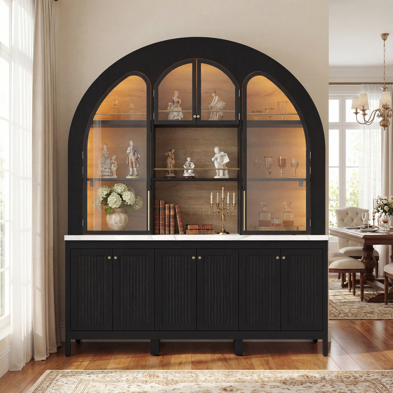 63" W Kitchen Pantry With Arched Huttch, Black