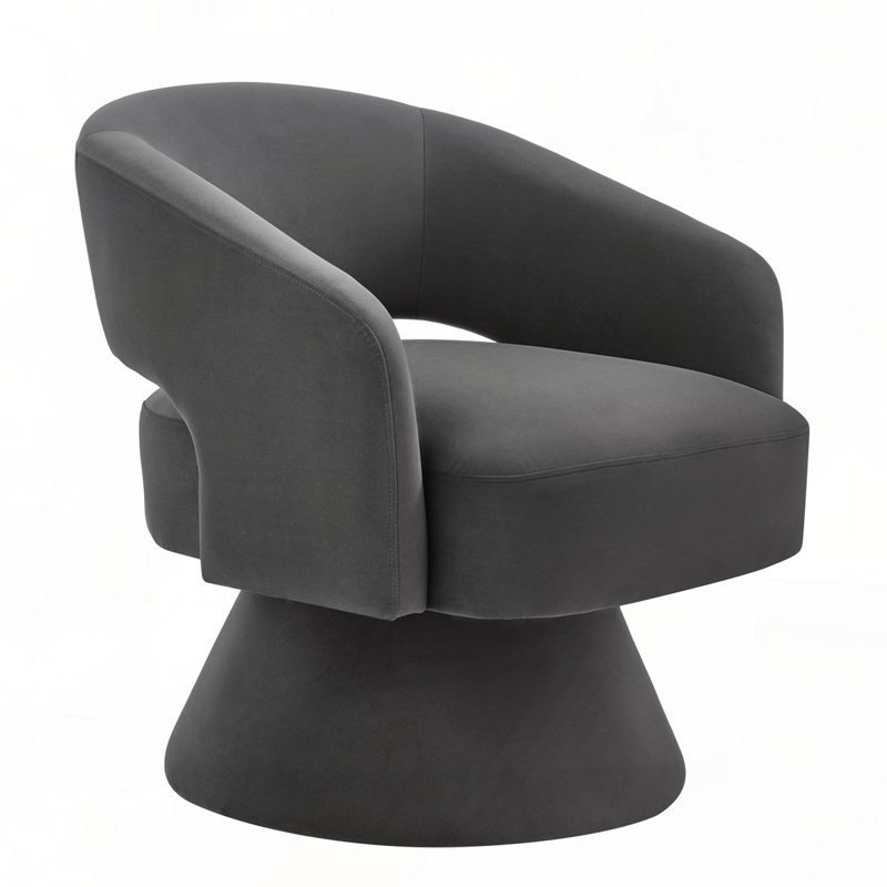 Upholstered Velvet Round Swivel Barrel Chair, Dark Gray