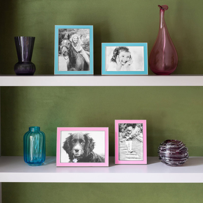 Cadre photo en émail, 5 po x 7 po, Rose électrique / argenté