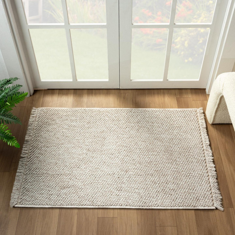 Tapis texturé à franges, Rectangulaire 2 pi x 3 pi, Beige