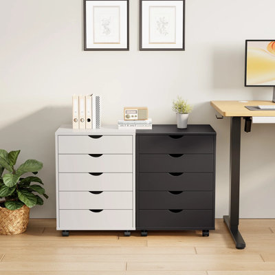 Mitchem Drawer Chest Wood File Cabinet Rolling Storage Dresser with Wheels for Home Office