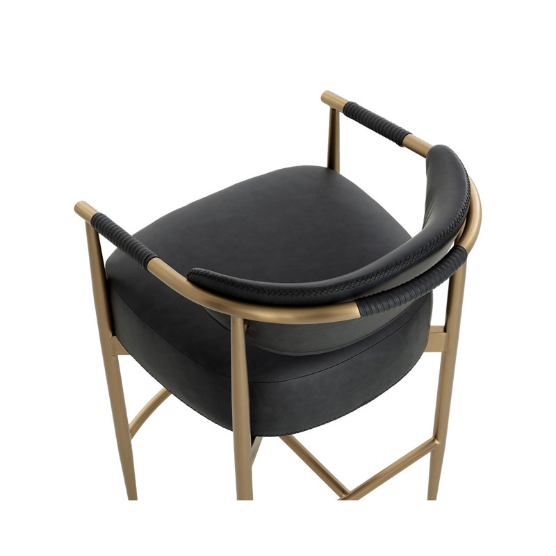 HELOISE Upholstered Stool with Metal Frame, Black, Bar Stool (30.25” Seat Height)