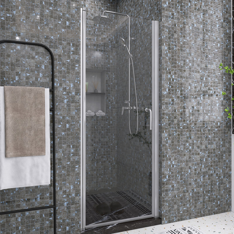 Porte de douche pliante semi-sans cadre l 30 po x H 72 po, Chrome